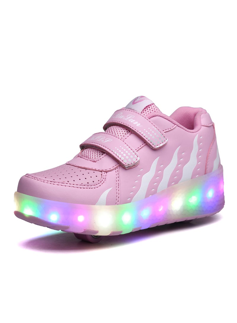 LED Flashing Wheeled Low Top Sneakers Pink - Image 2